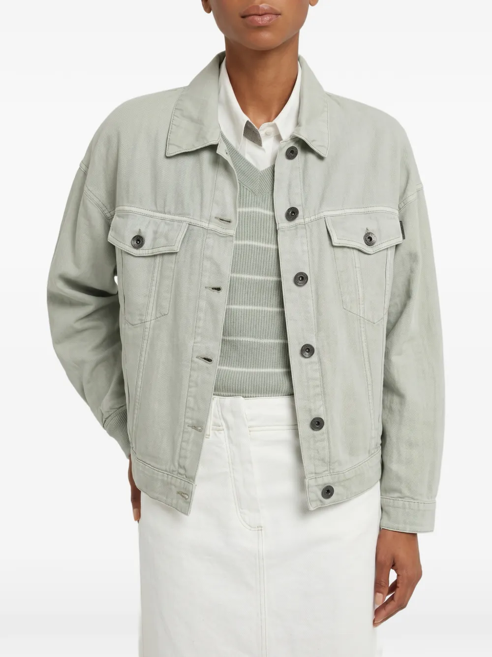 Brunello Cucinelli button-up denim jacket - Grün