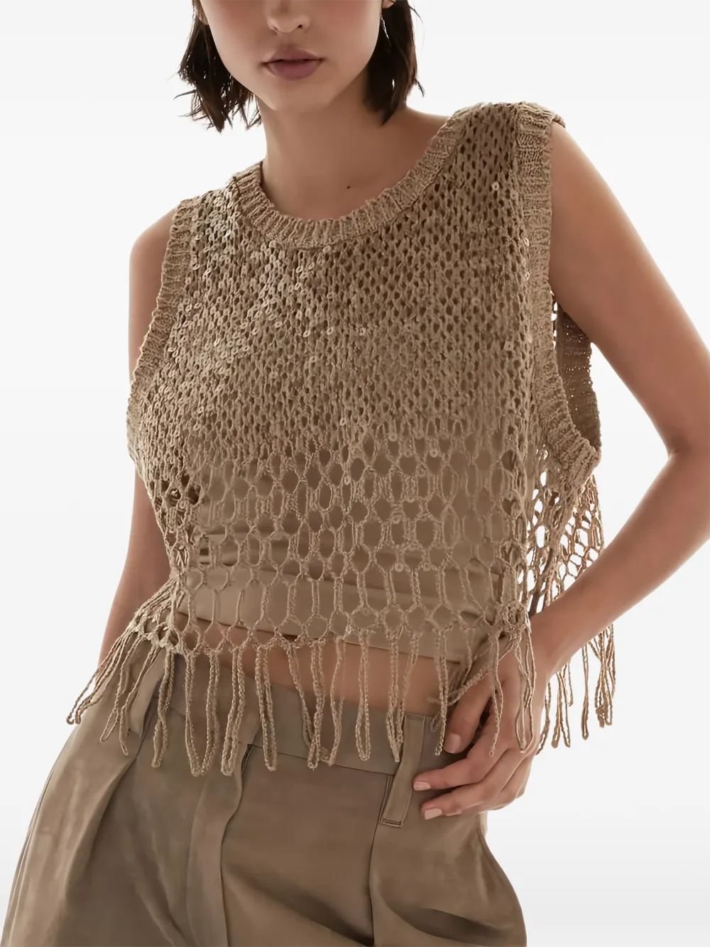 Brunello Cucinelli sequin-embellished fringed vest - Toni neutri