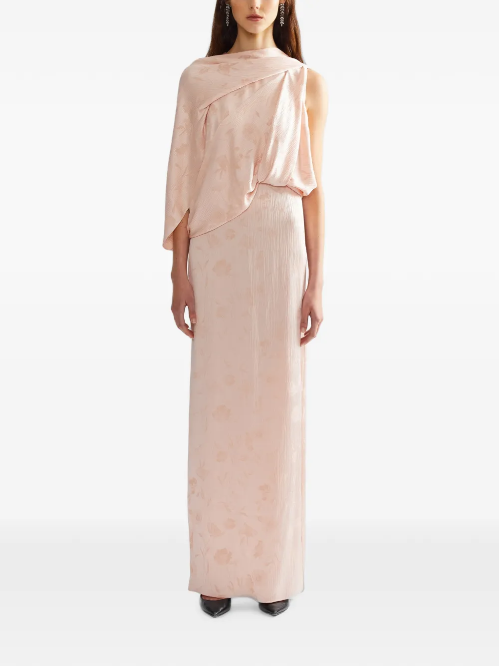 ERDEM Gedrapeerde maxi-avondjurk met jacquard Roze