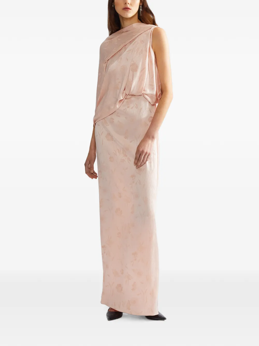 ERDEM Gedrapeerde maxi-avondjurk met jacquard Roze