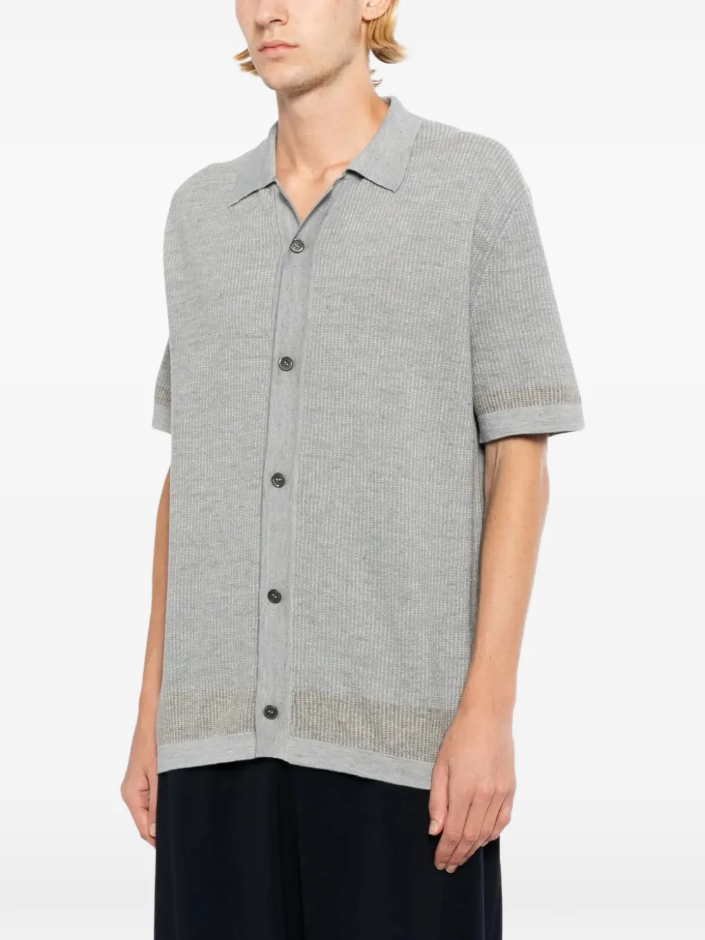 Brioni Wafelgebreid overhemd met korte mouwen Grijs