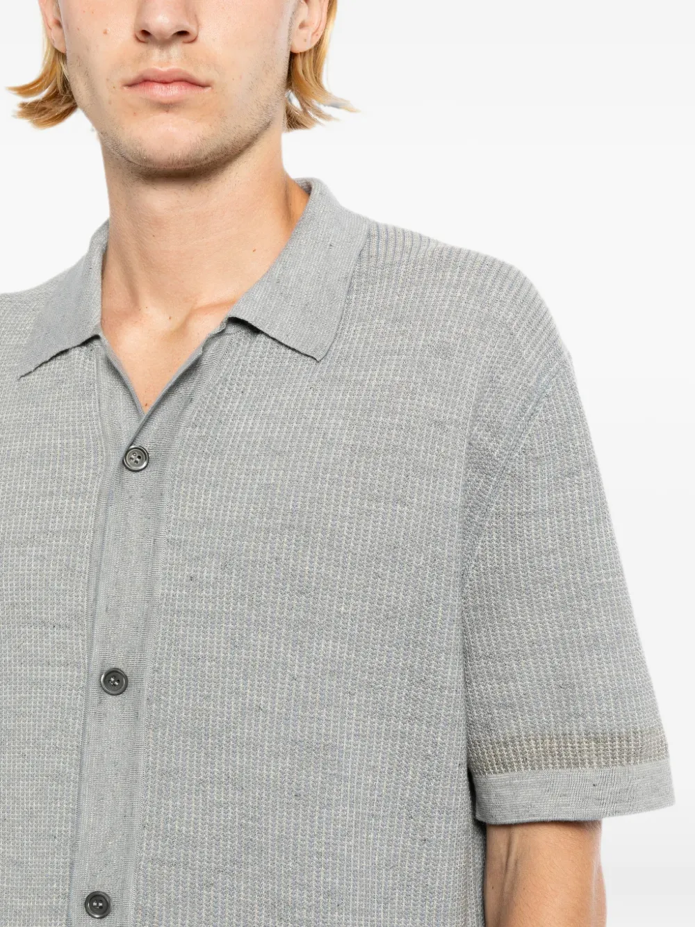 Brioni Wafelgebreid overhemd met korte mouwen Grijs