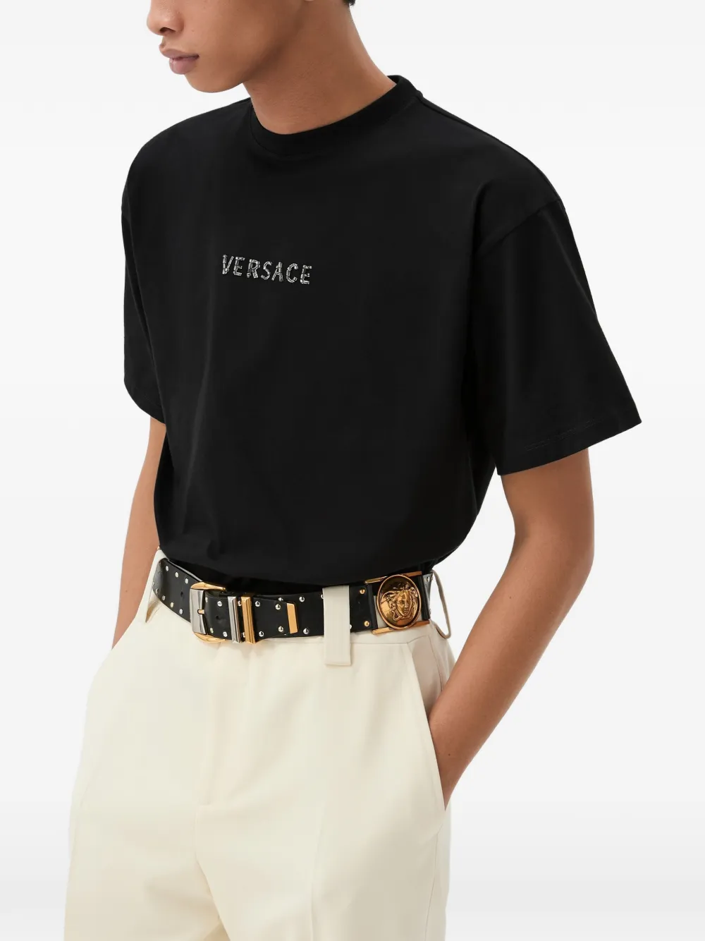 Versace embroidered-logo cotton-jersey regular t-shirt Zwart
