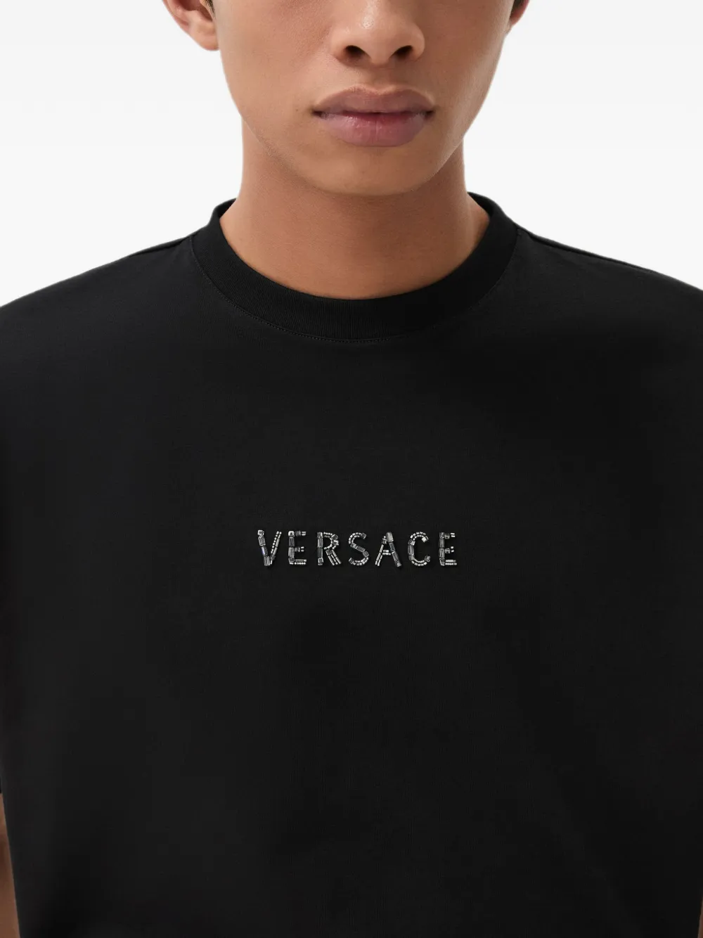 Versace embroidered-logo cotton-jersey regular t-shirt Zwart