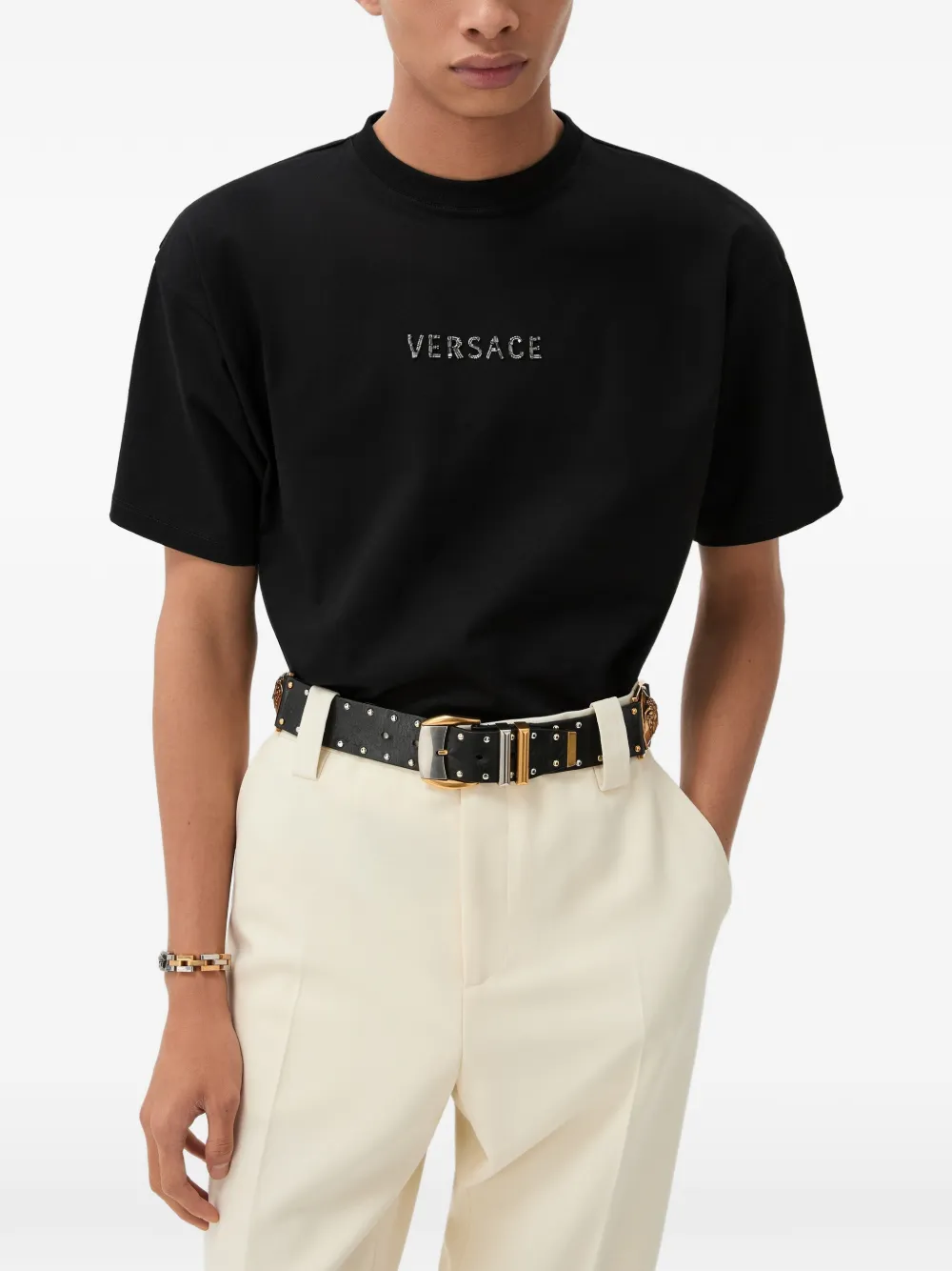 Versace embroidered-logo cotton-jersey regular t-shirt Zwart