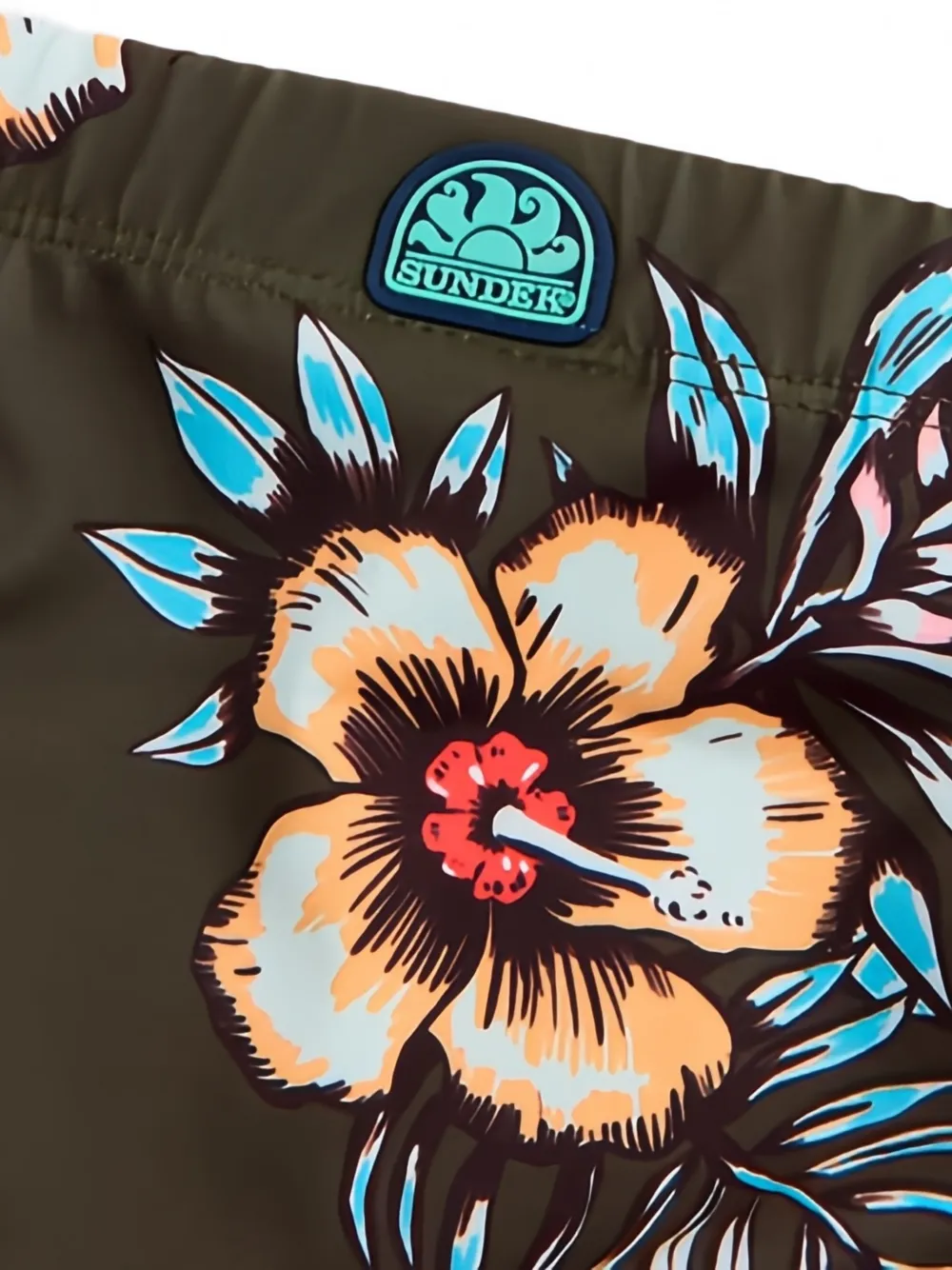 Sundek Zwembroek met bloemen-print en trekkoord Groen