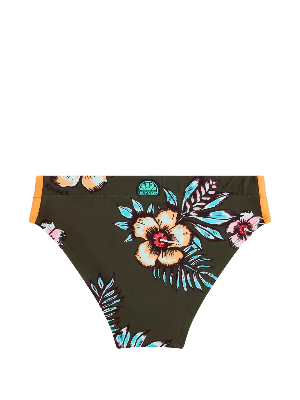 Sundek Zwembroek met bloemen-print en trekkoord Groen