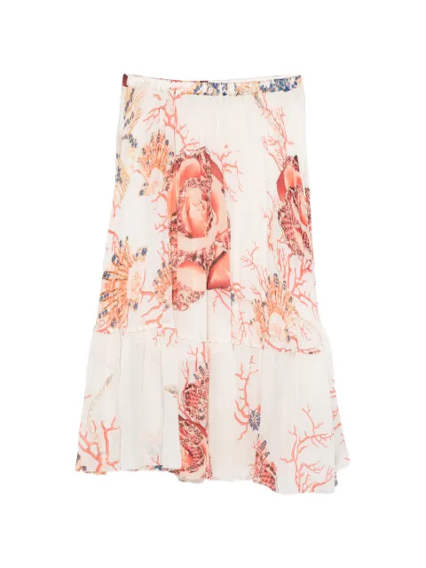 Roberto Cavalli Vintage 2000s coral-print tiered skirt