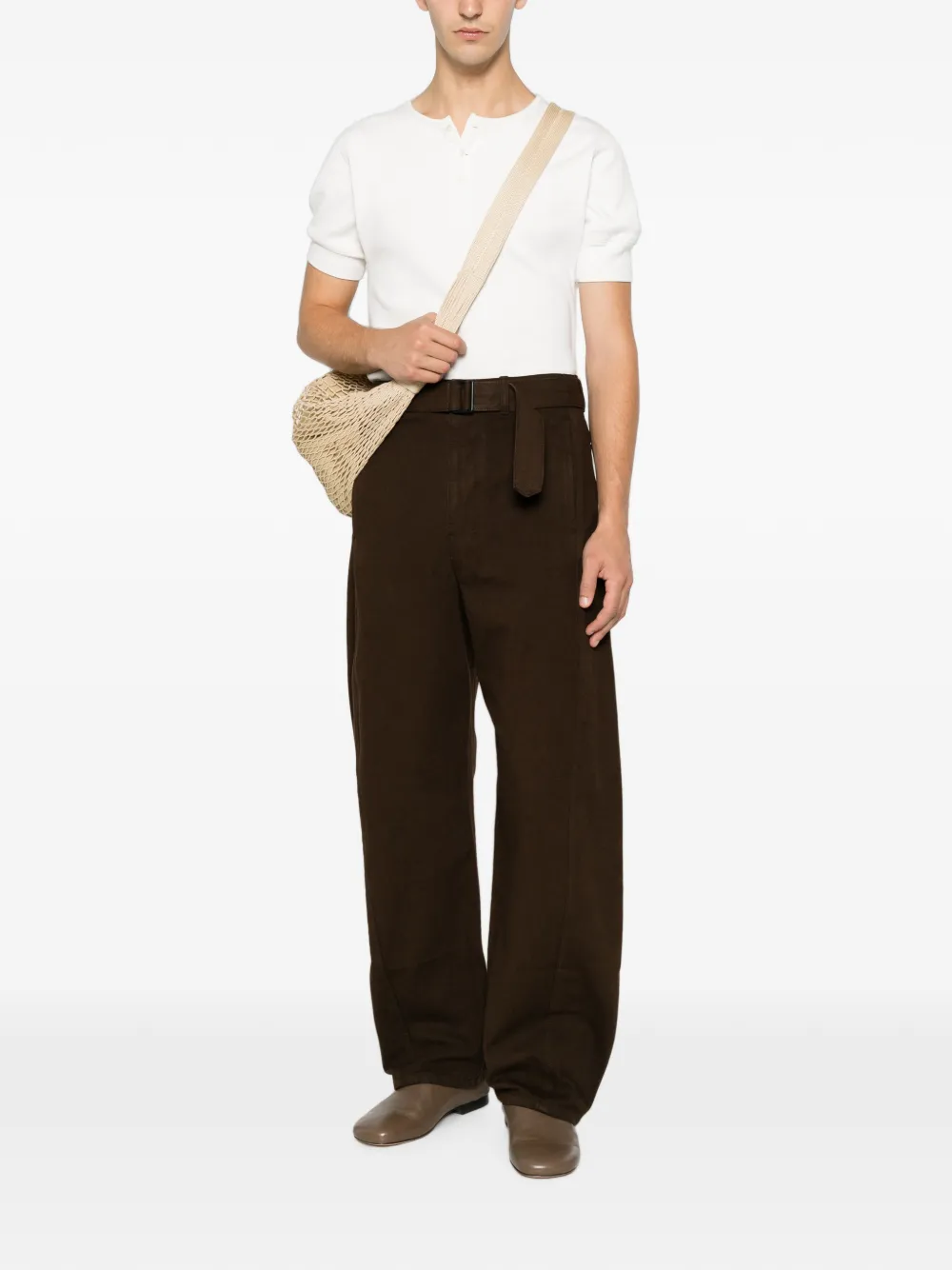 LEMAIRE Twisted broek met ceintuur en geverfd effect Bruin