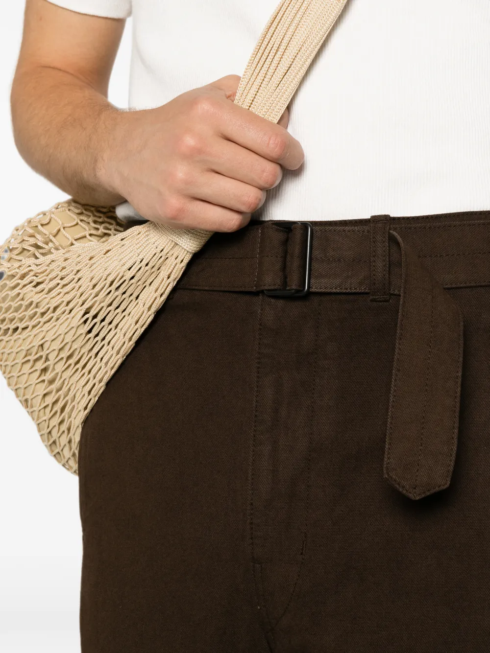 LEMAIRE Twisted broek met ceintuur en geverfd effect Bruin