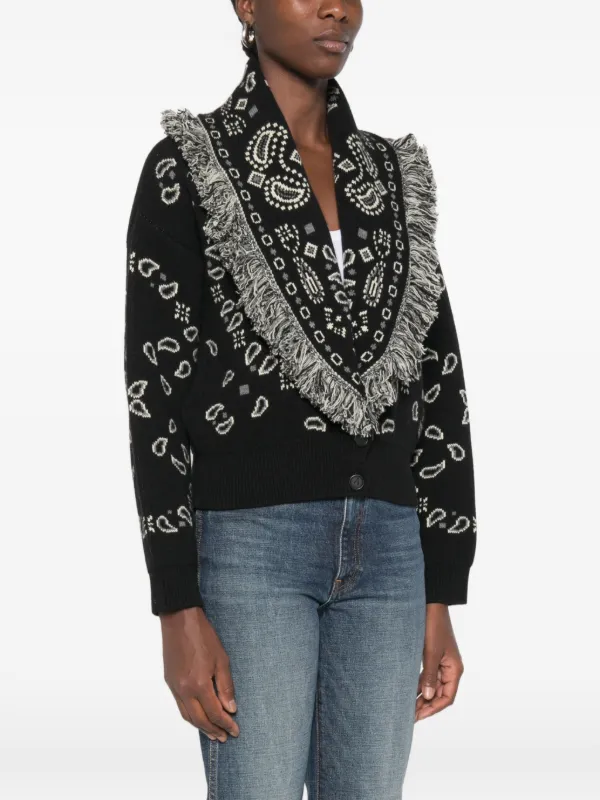 Alanui paisley-jacquard Fringed Cardigan | Black | FARFETCH