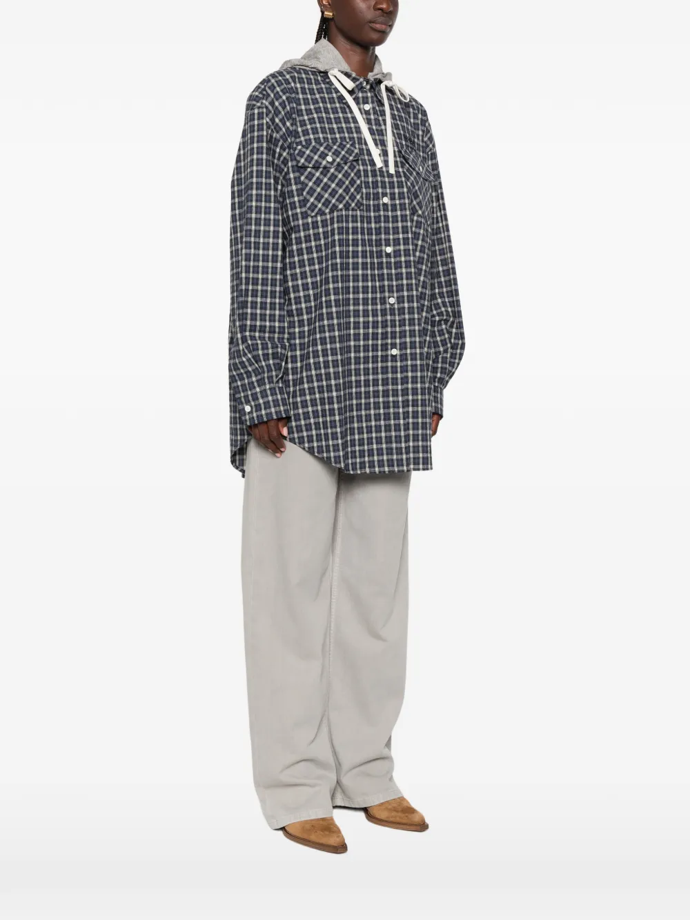 Miu Geruit flanellen shirt Blauw