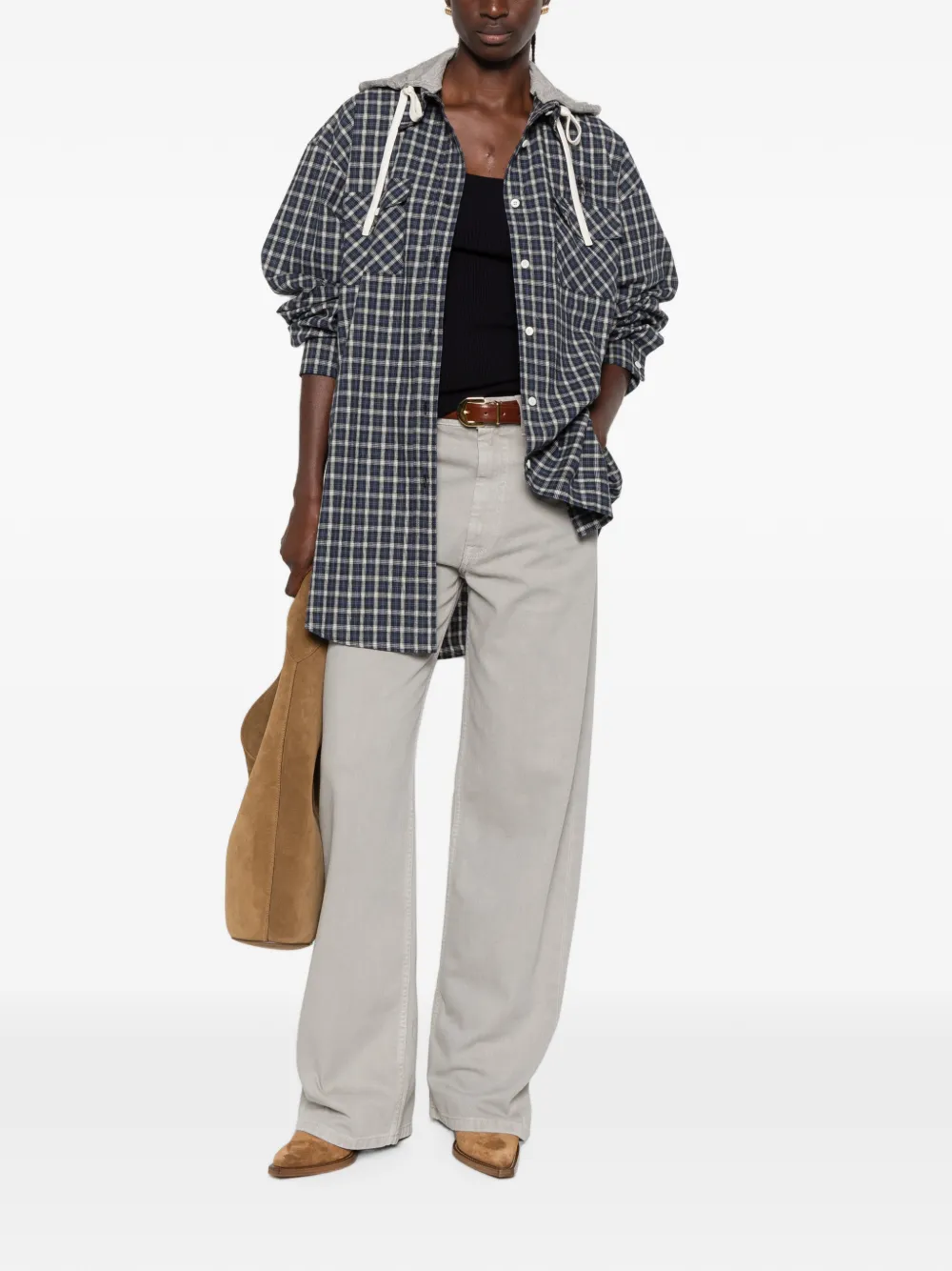 Miu Geruit flanellen shirt Blauw