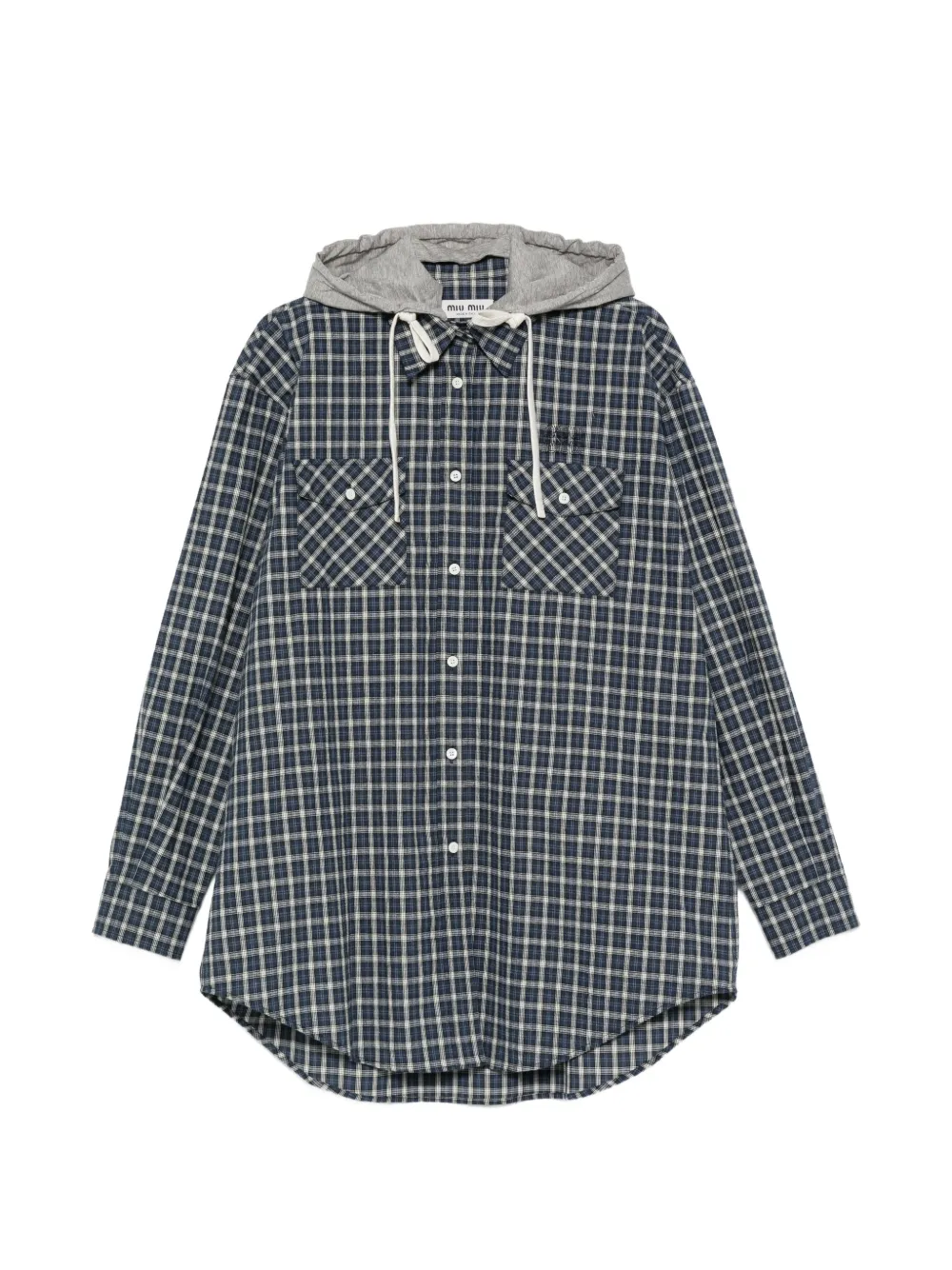 Miu Miu check-pattern hooded shirt - Blau
