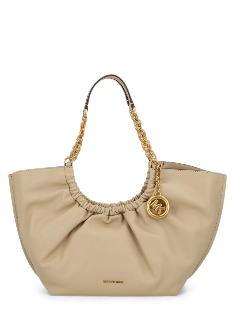 Michael Kors large Indie logo-charm ruched-detailing tote bag Beige
