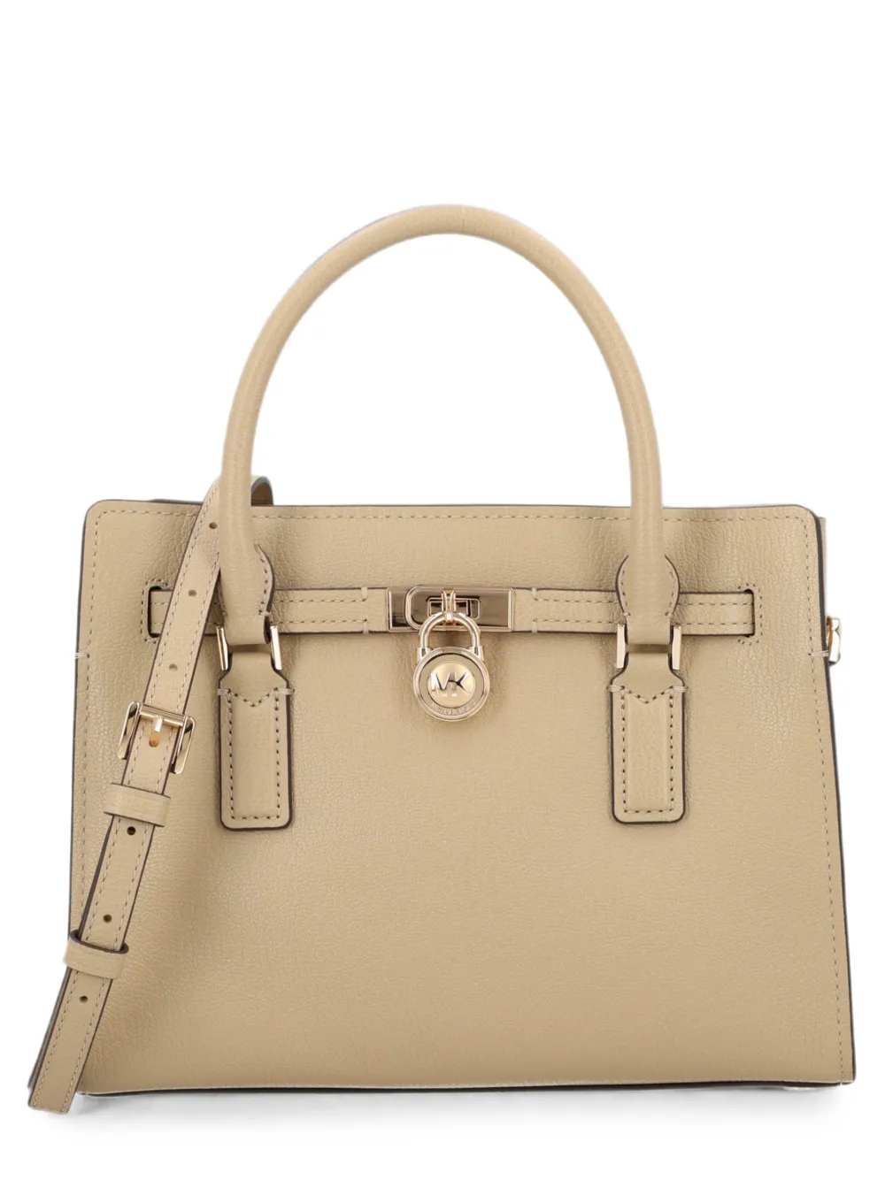 Michael Kors Hamilton logo-padlock pebbled-leather tote bag Beige