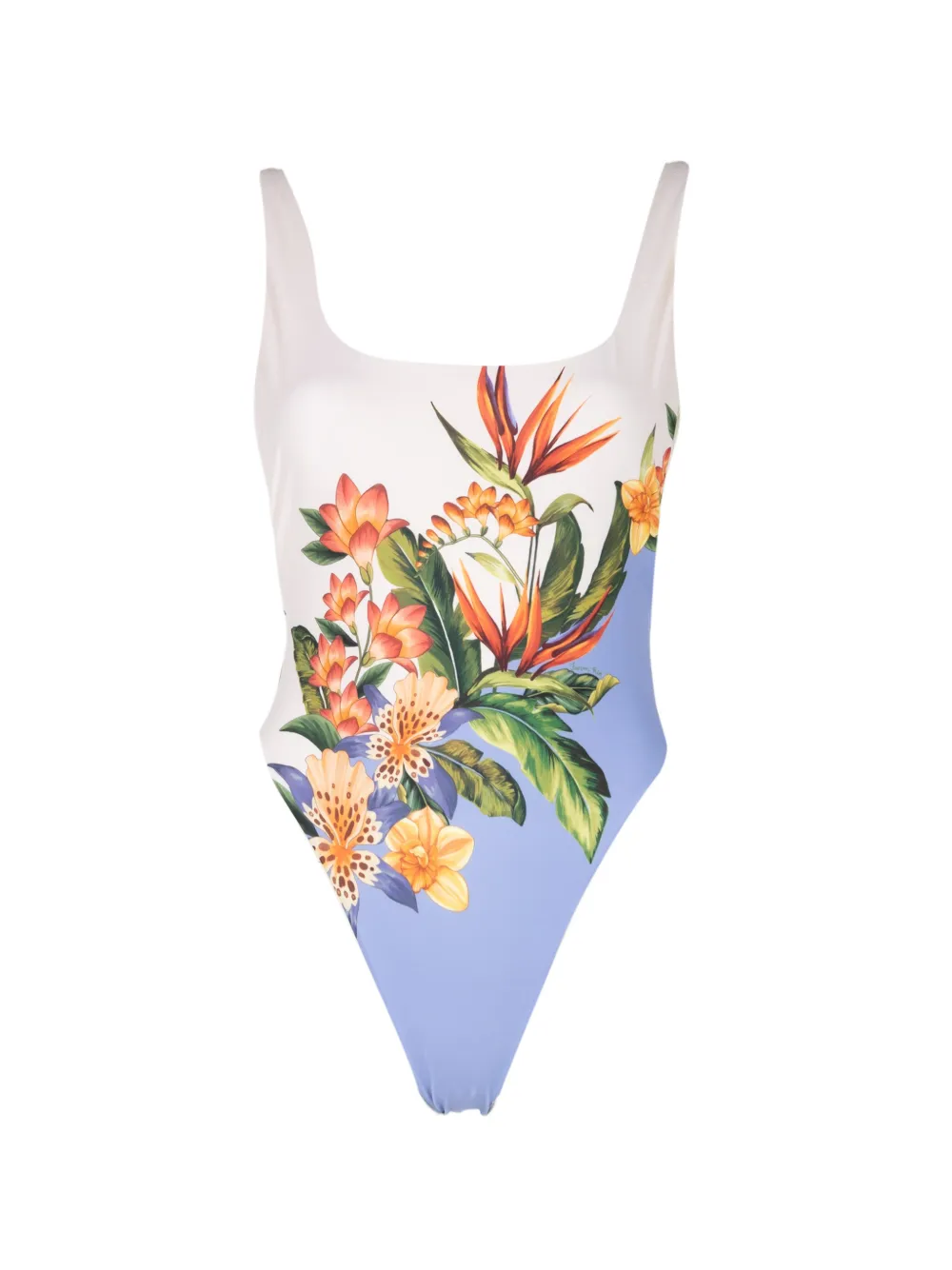 FARM Rio Hilo Stripes floral-print square-neck swimsuit - Weiß