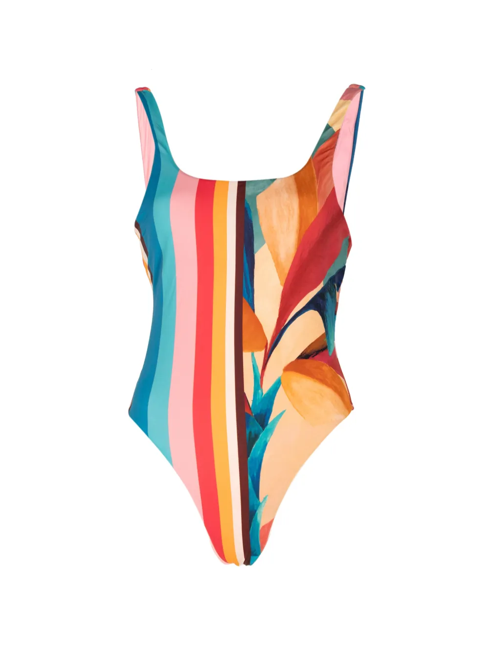 FARM Rio leaf-print striped swimsuit - Rosa