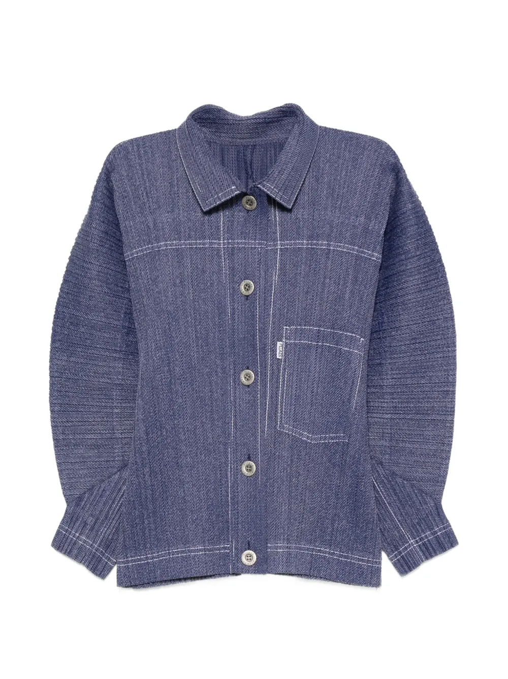 Pleats Please Issey Miyake denim-effect puff-sleeve jacket - Blue