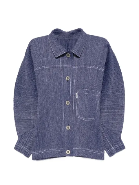 Pleats Please Issey Miyake denim-effect puff-sleeve jacket