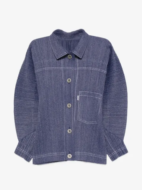 Pleats Please Issey Miyake denim-effect puff-sleeve jacket