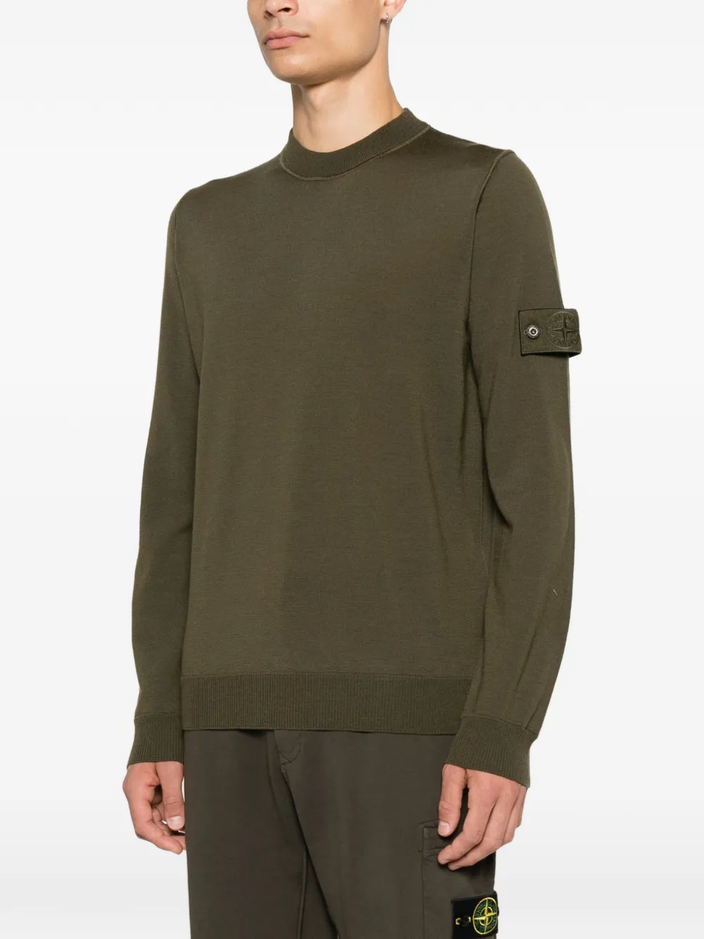 Stone Island 5100074 RWS S.I. pure wollen trui Ghost regular-fit trui met ronde hals en geribbelde afwerking Groen
