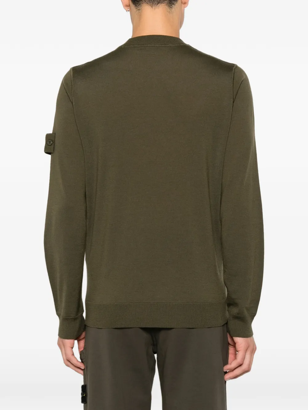 Stone Island 5100074 RWS S.I. pure wollen trui Ghost regular-fit trui met ronde hals en geribbelde afwerking Groen