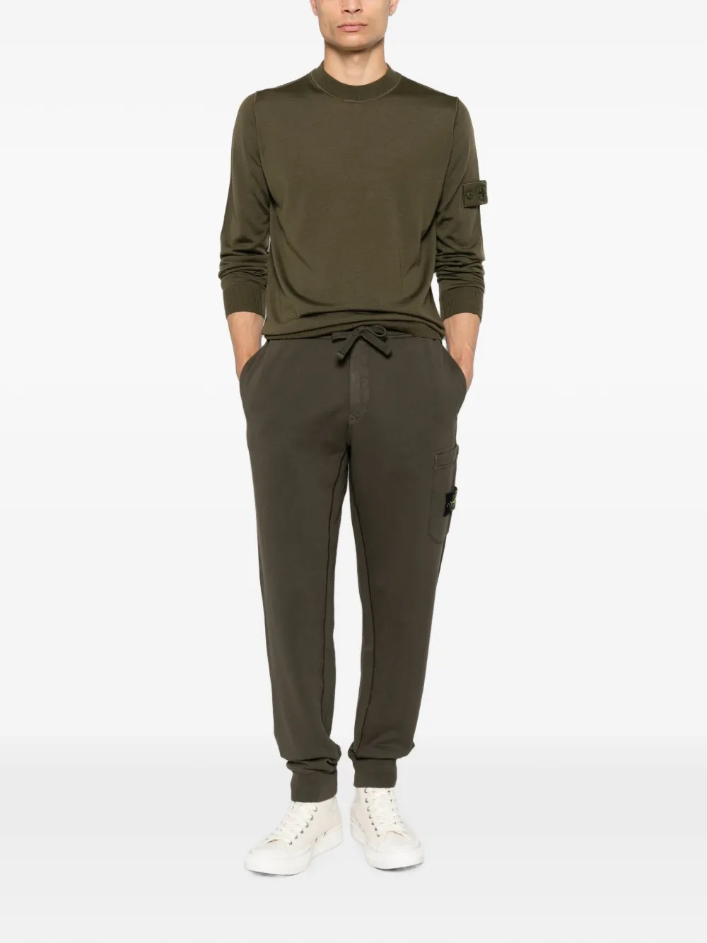 Stone Island 5100074 RWS S.I. pure wollen trui Ghost regular-fit trui met ronde hals en geribbelde afwerking Groen