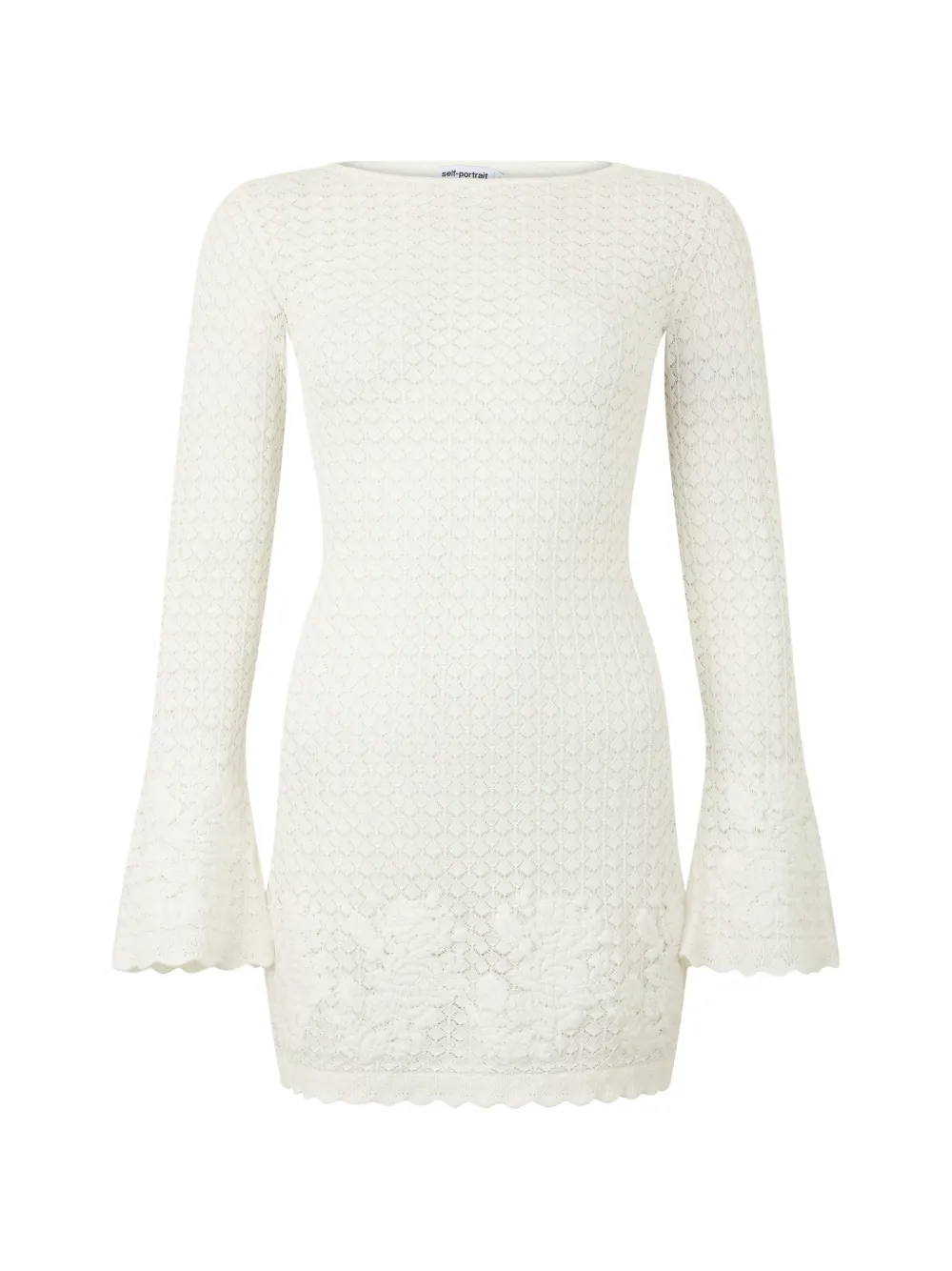 Self-Portrait crochet-knit flared-sleeve mini dress · M