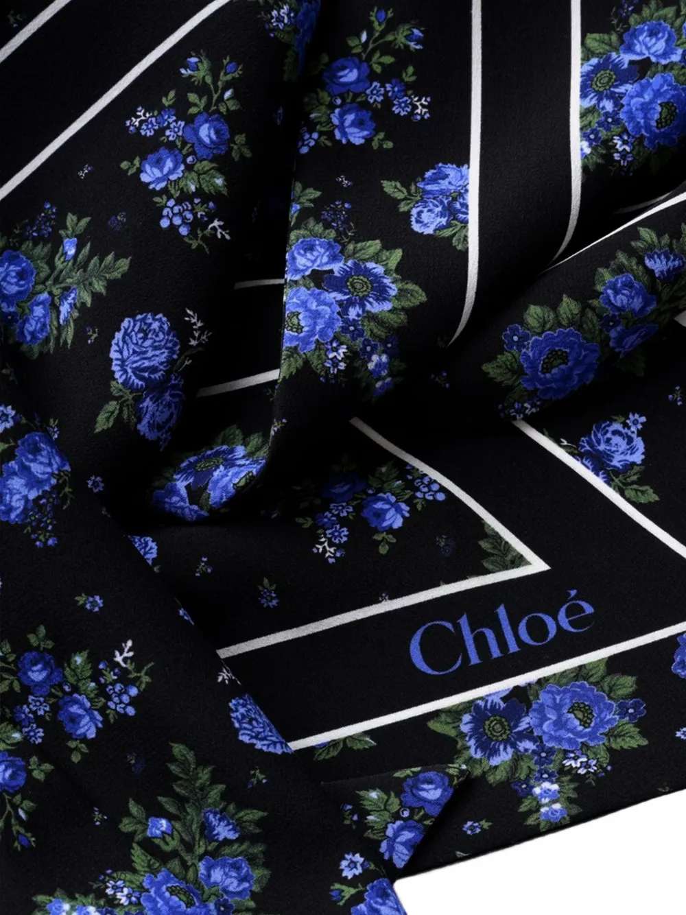 Chloé Folk zijden sjaal met bloemen-print Zwart