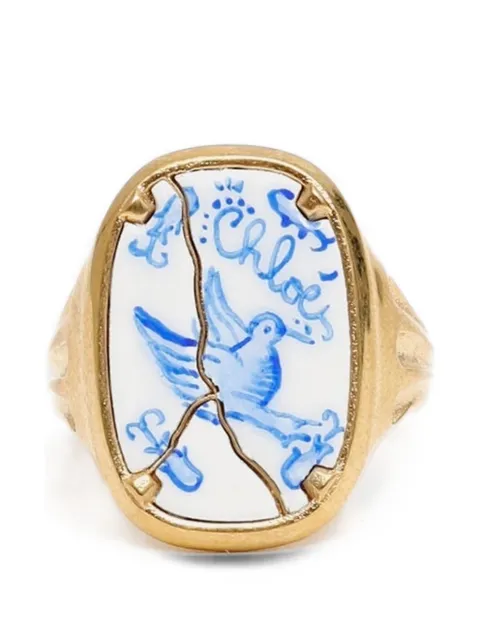 Chloé Hummingbird ceramic-inlay signet ring