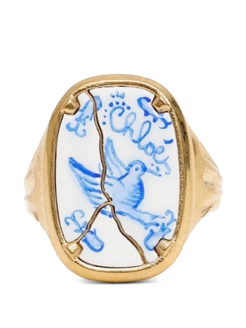 Chloé Hummingbird ceramic-inlay signet ring