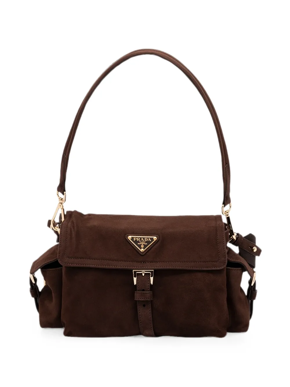 Prada Explore medium suede logo-plaque shoulder bag - Marrone