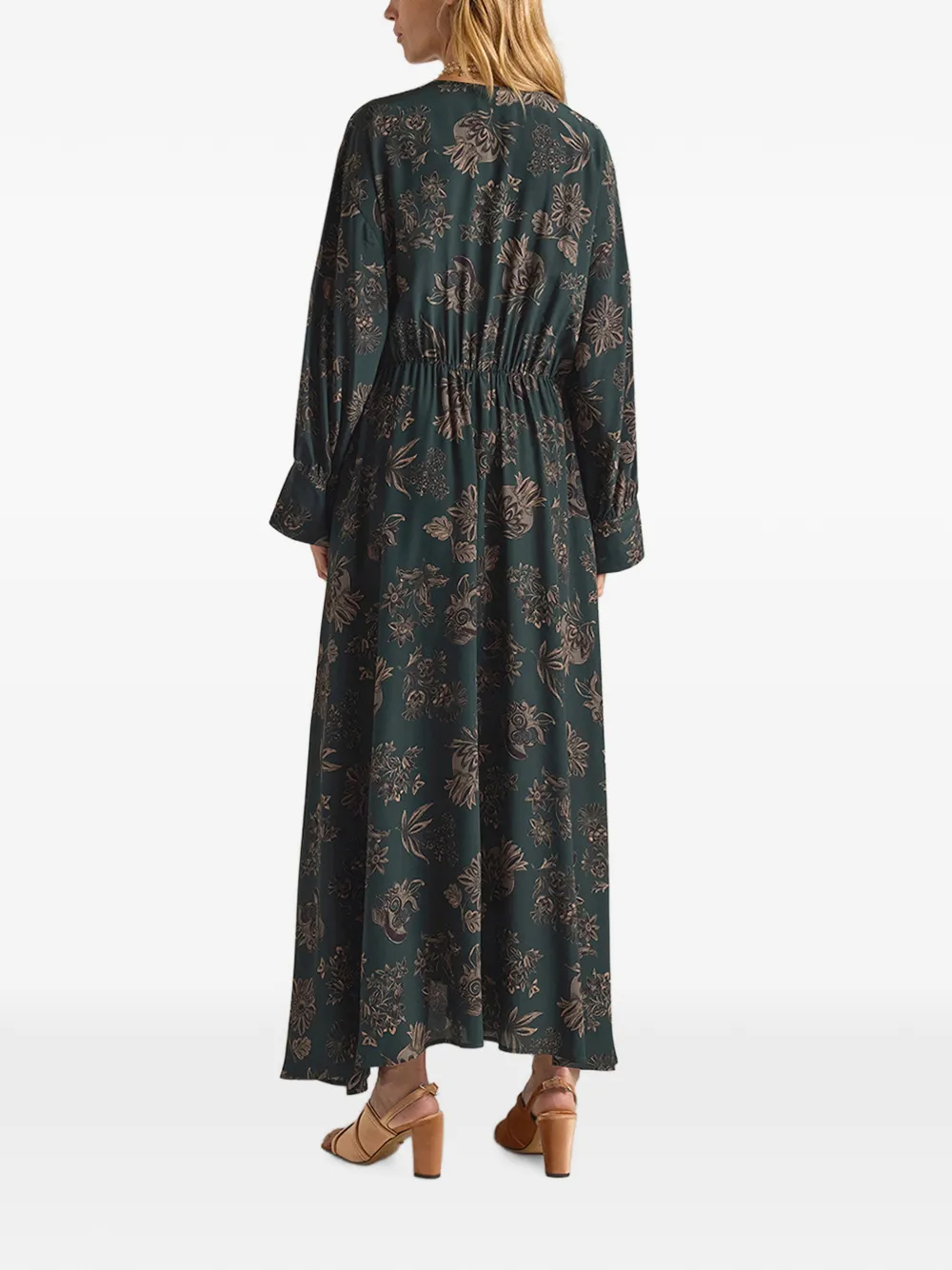 MOMONÌ Edda maxi-jurk met print en lange mouwen Groen