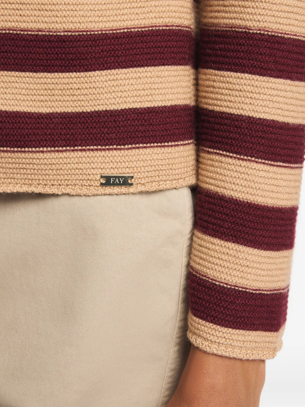 Fay striped boat-neck sweater Beige