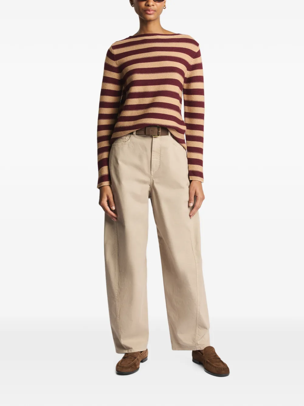 Fay striped boat-neck sweater Beige