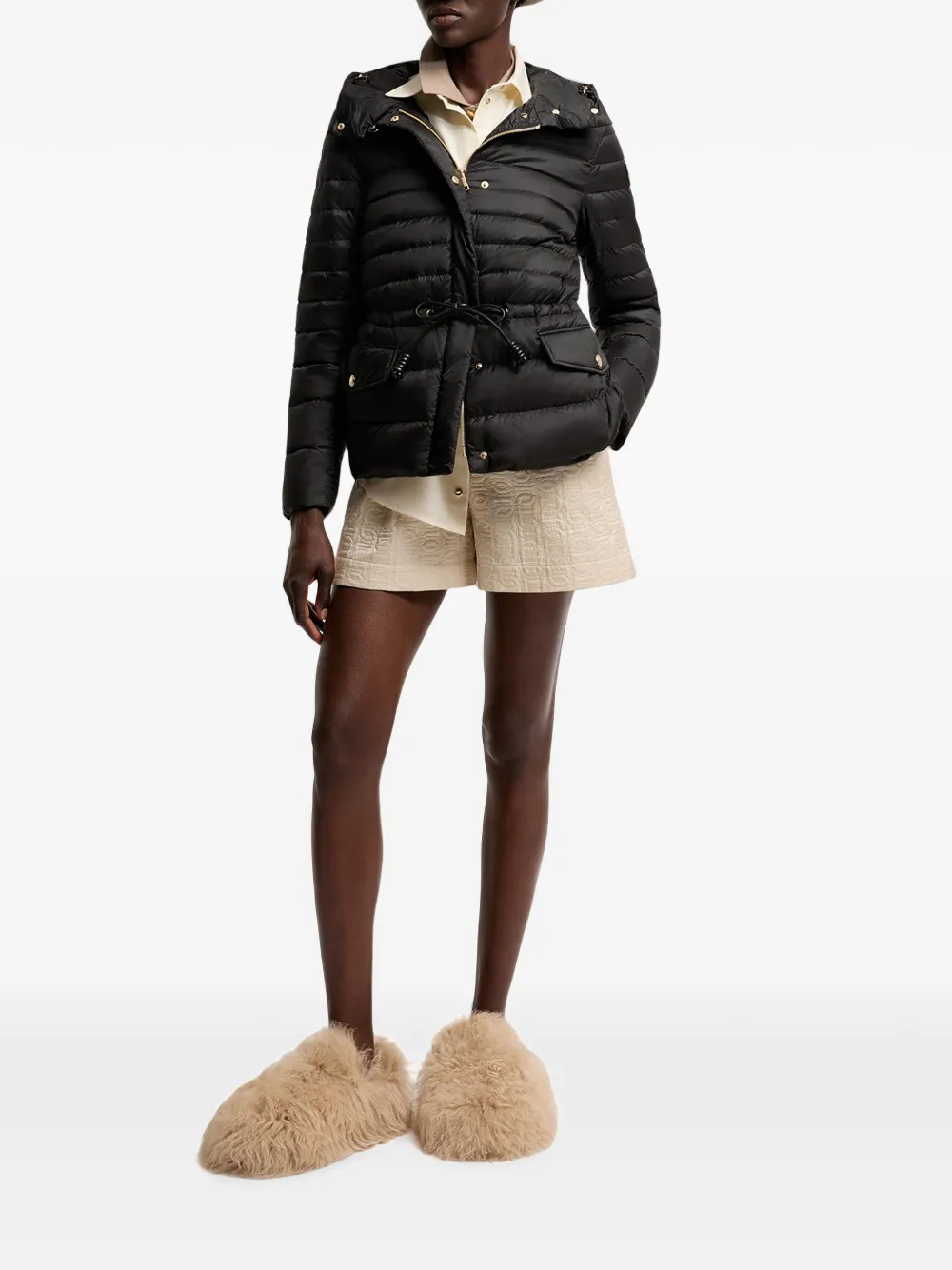 Moncler Raies gewatteerd jack met capuchon Zwart