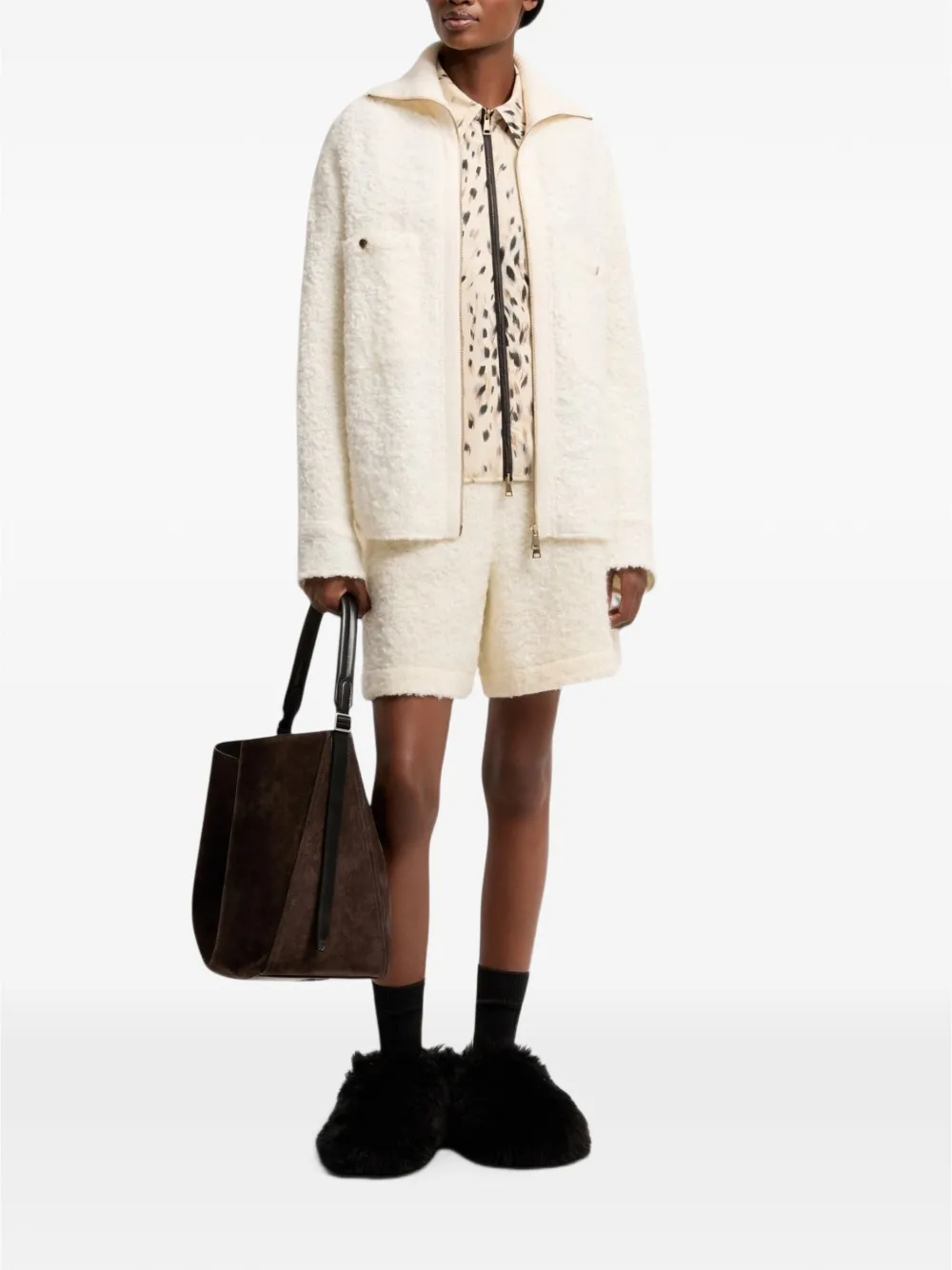 Moncler Jack met bouclé textuur en rits Wit