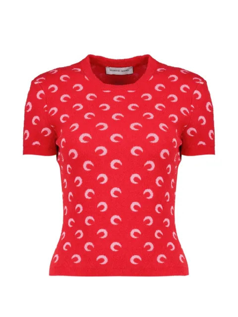 Marine Serre moon jacquard bouclette crewneck T-shirt organic-cotton