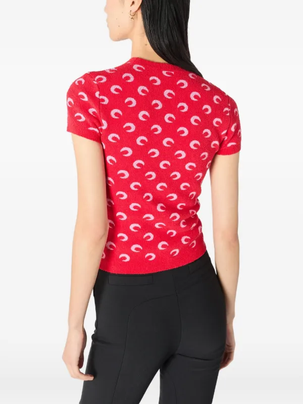 MARINE SERRE ムーン柄 半袖Tシャツ　XSサイズ Marine Serre Moon Jacquard Organic Cotton T-shirt | Red | FARFETCH