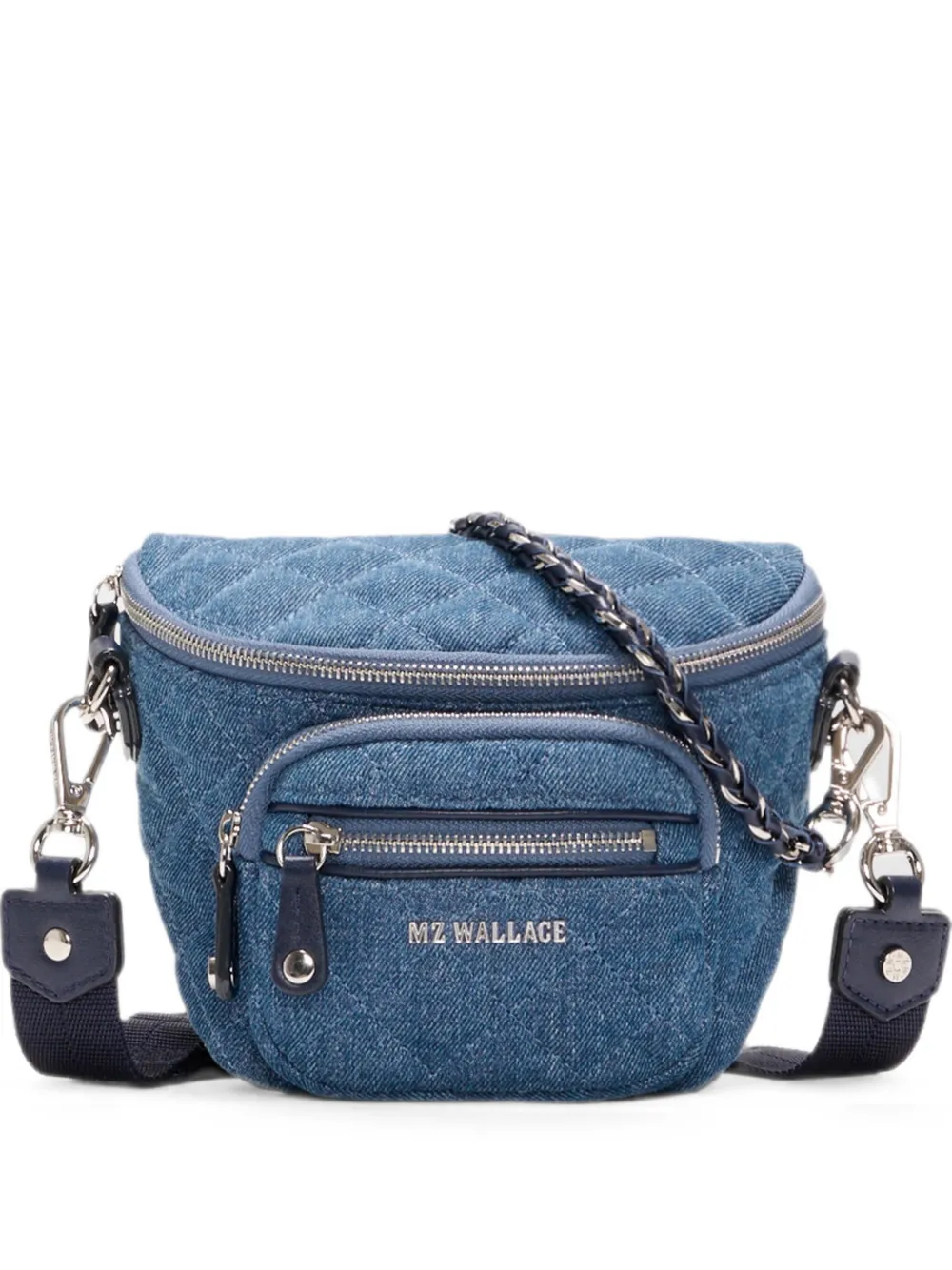 Mz Wallace micro Crosby quilted denim cross body bag - Blu