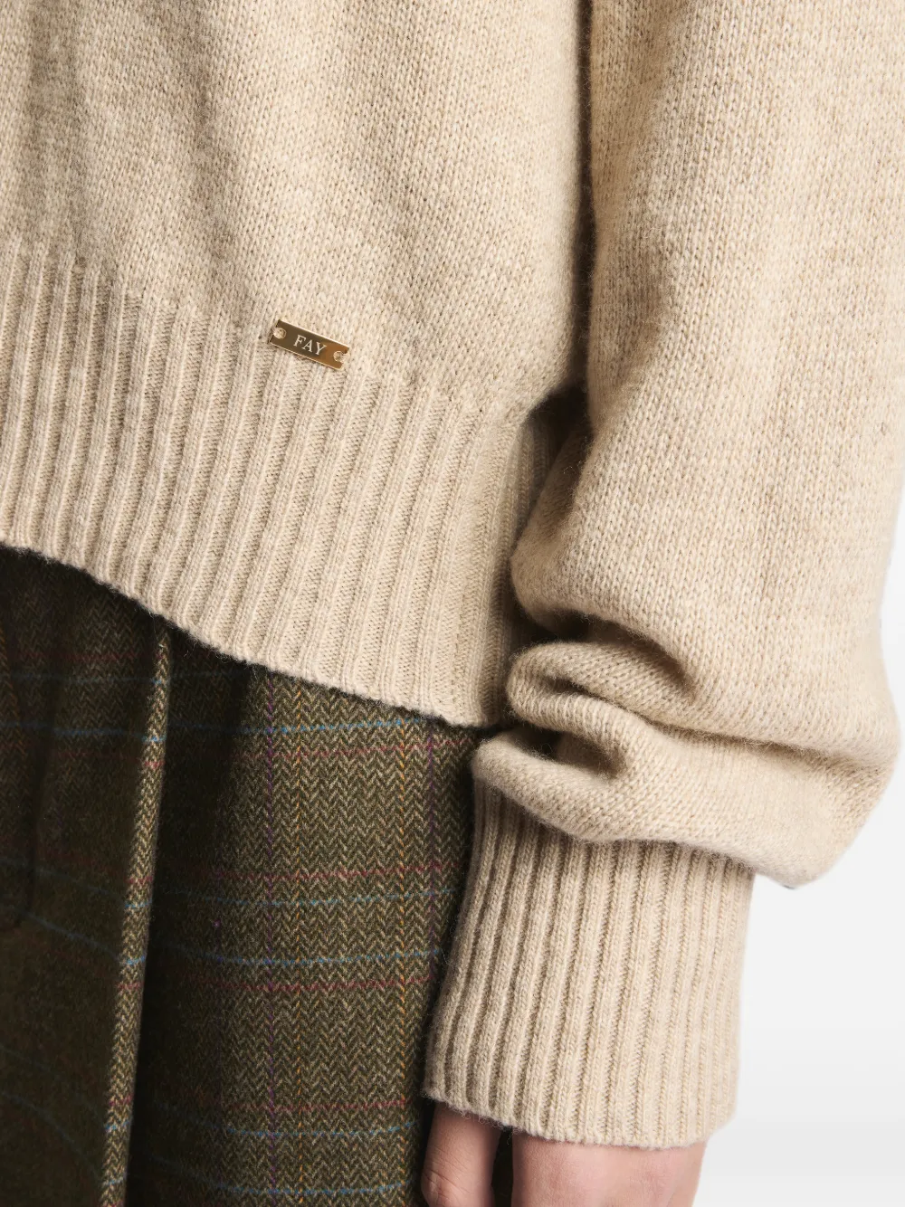 Fay logo-plaque crew-neck sweater Beige
