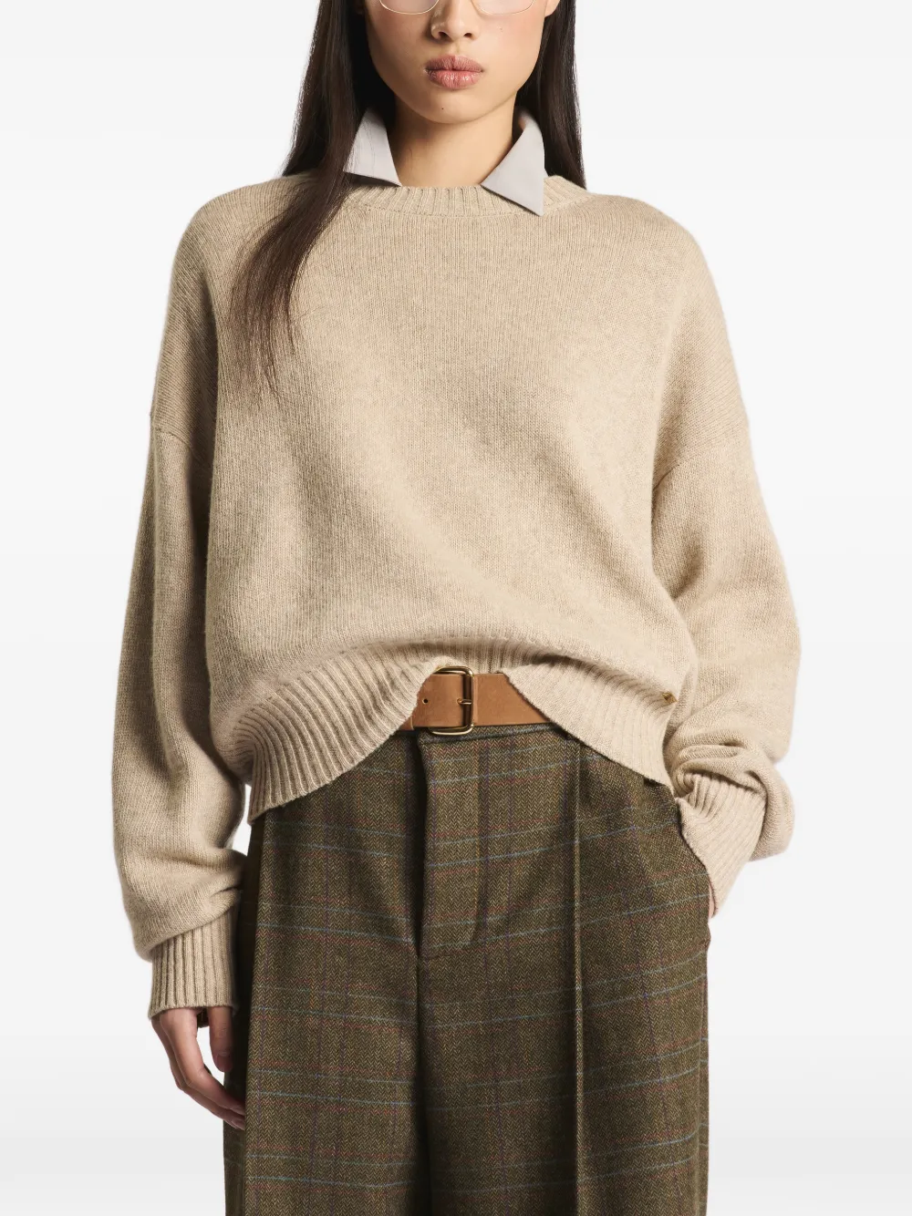 Fay logo-plaque crew-neck sweater Beige