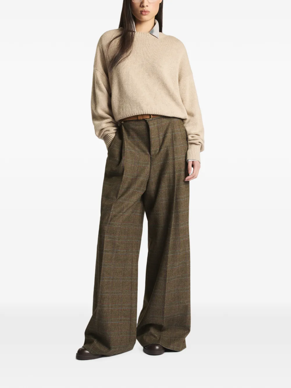 Fay logo-plaque crew-neck sweater Beige