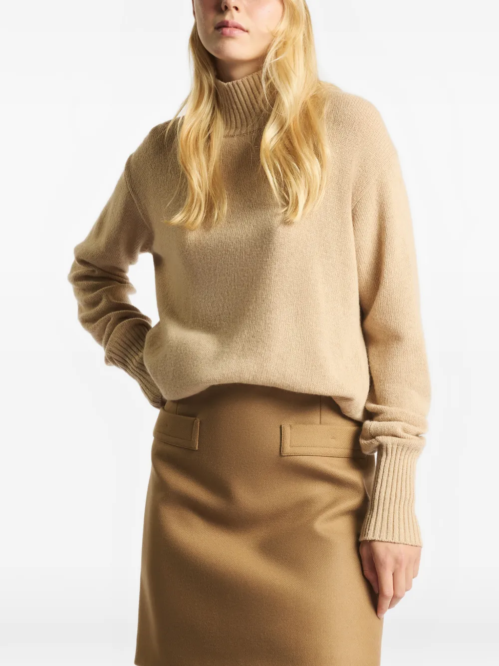 Fay Trui met hoge hals en geribbelde afwerking Beige
