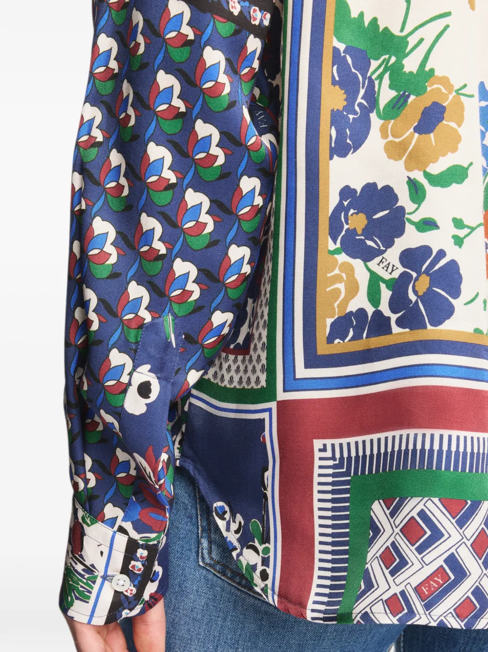 Fay Blouse met patchwork en foulard kraag Blauw