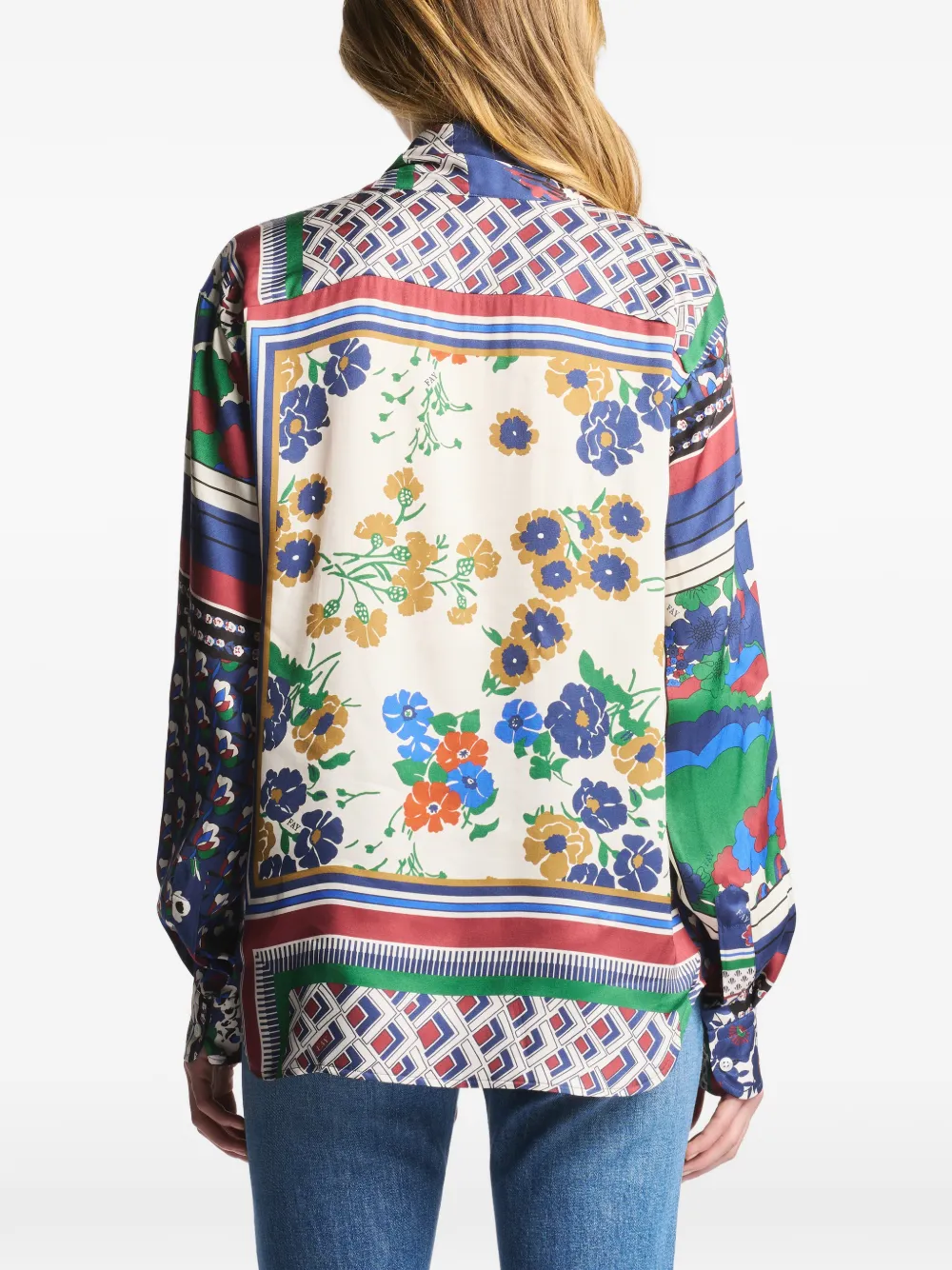 Fay Blouse met patchwork en foulard kraag Blauw