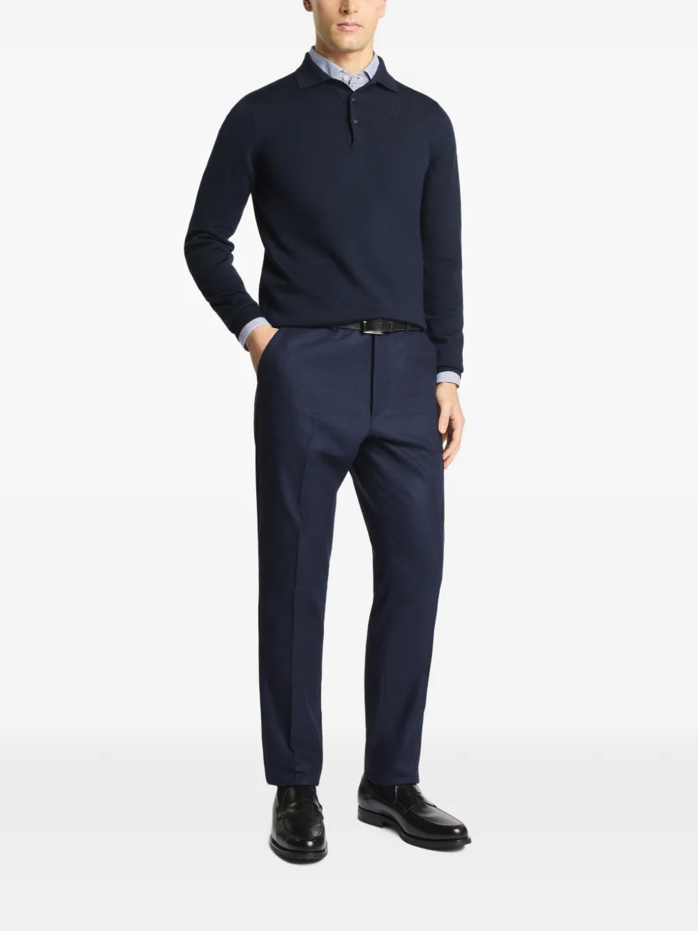 Fay long-sleeve polo-collar sweater Blauw