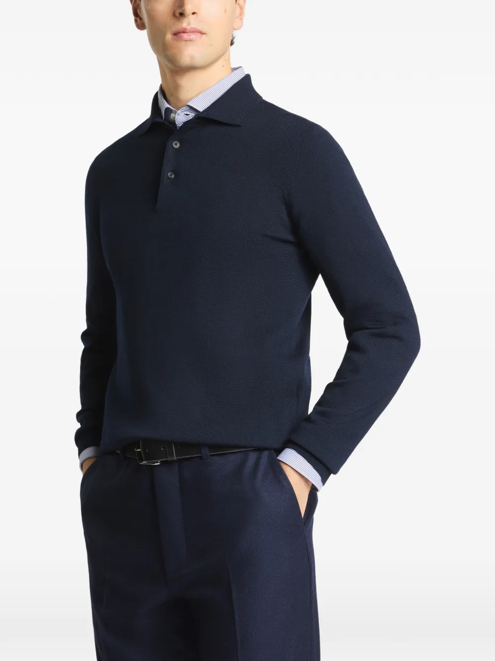 Fay long-sleeve polo-collar sweater Blauw