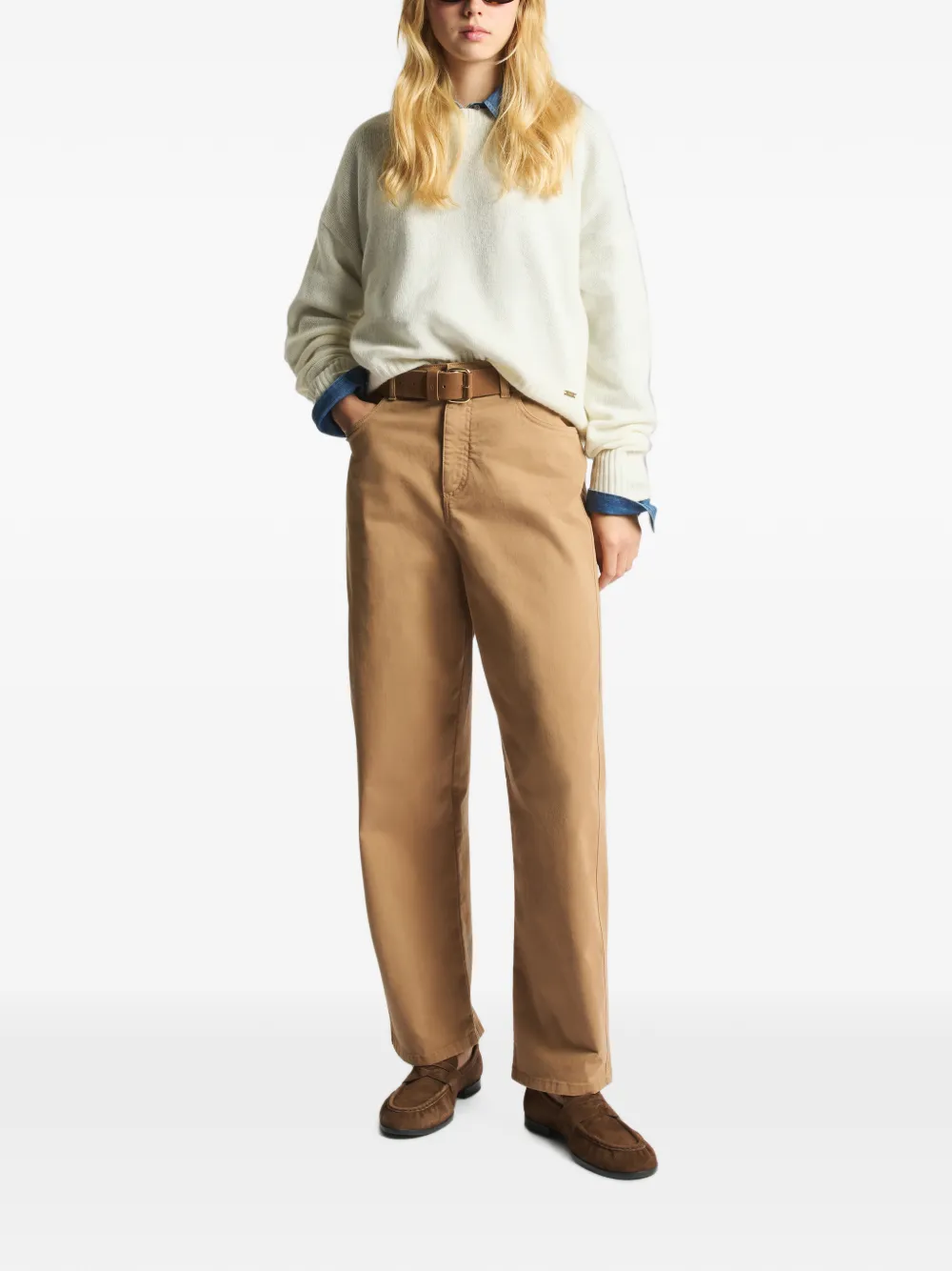 Fay Trui met logoplakkaat en ronde hals Beige
